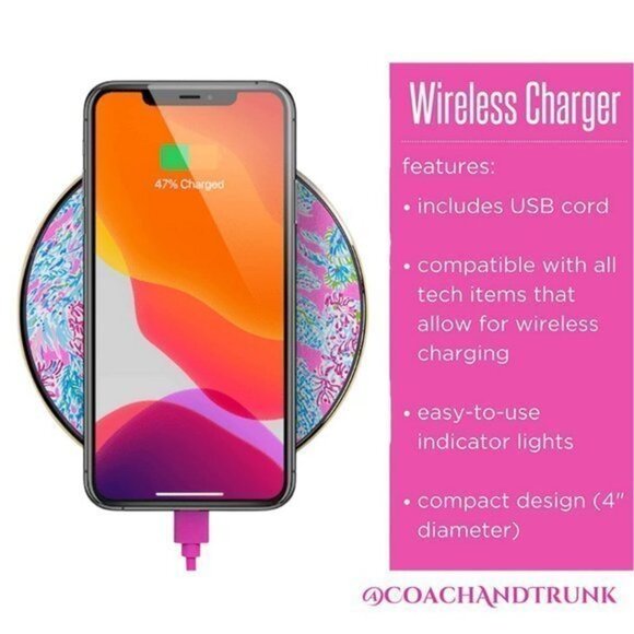 NWT LILLY PULITZER Phone Charging Pad Prosecco Pink Seaing Things Print - Picture 2 of 6